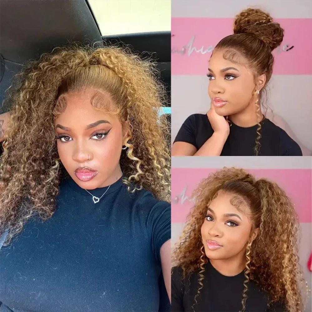 Invisi-Strap 360 Full Lace Human Hair Wig – Pre-Plucked Deep Curly, 250% Density, HD Lace Frontal Colored Wig