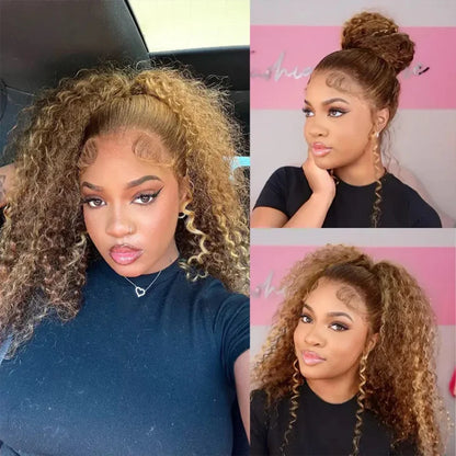 Invisi-Strap 360 Full Lace Human Hair Wig – Pre-Plucked Deep Curly, 250% Density, HD Lace Frontal Colored Wig