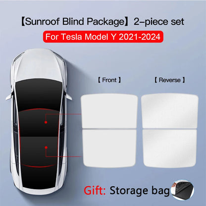 2PCS Car Roof Sunshade Set for Tesla Model 3/Y (Highland & Juniper) – Front & Rear Glass Roof Skylight Ice Cloth Buckle Sun Protection Covers
