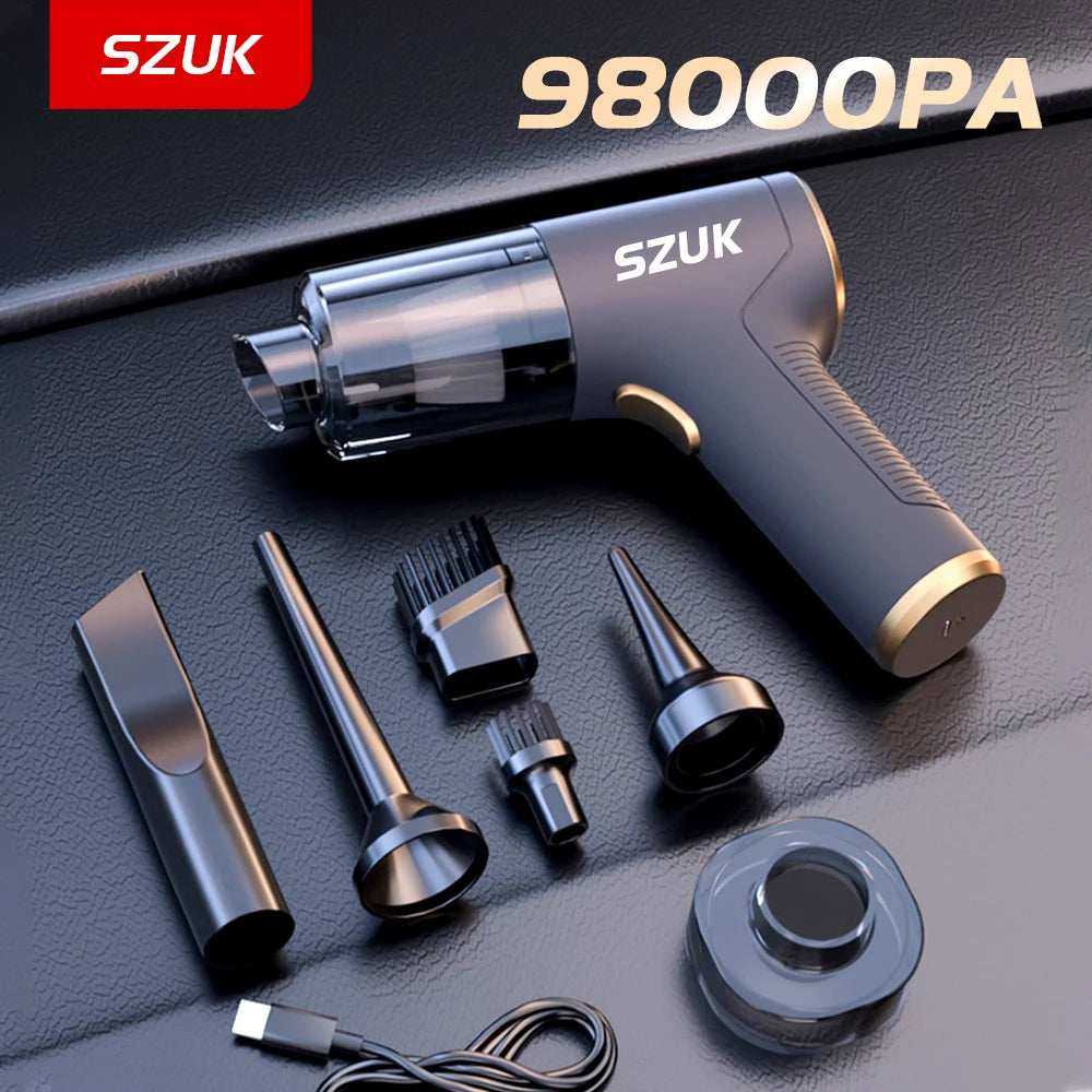 SZUK 98000PA Mini Car Vacuum Cleaner — Powerful Handheld Wireless Portable Cleaner with Strong Suction