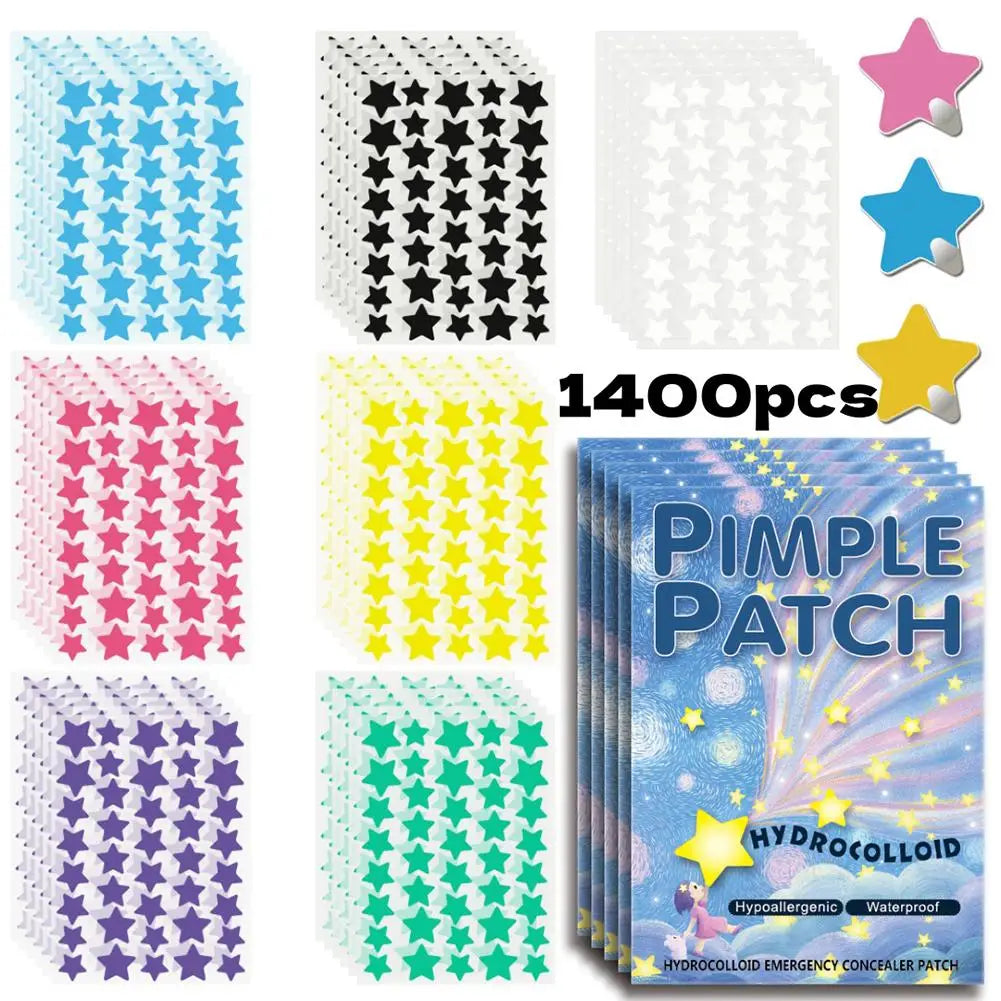 1400-Piece Colorful Star Pimple Patches - Invisible Breathable Hydrocolloid Acne Stickers for Blemish Coverage and Skincare