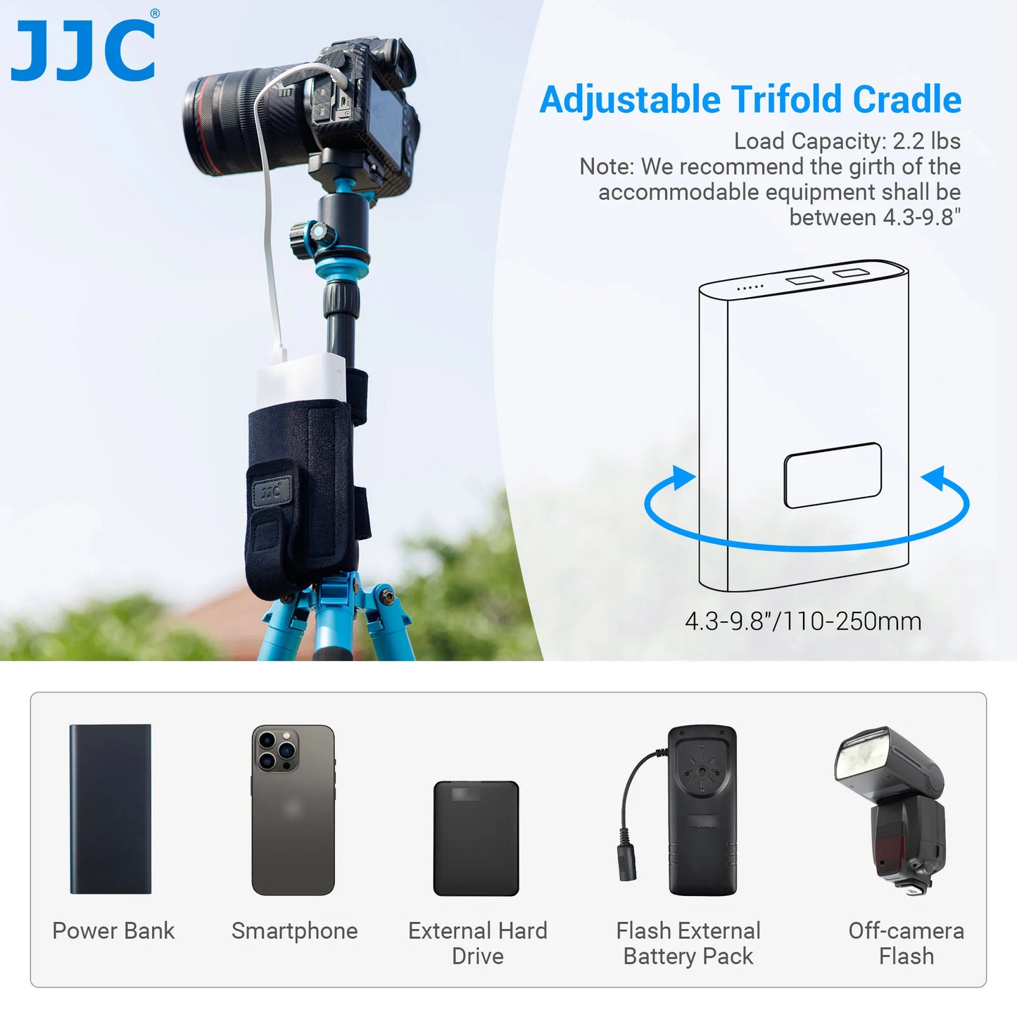 JJC Tripod Mounting Strap Bag – Photography Accessory Holder for Power Bank, Remote, Light Stand & Cables