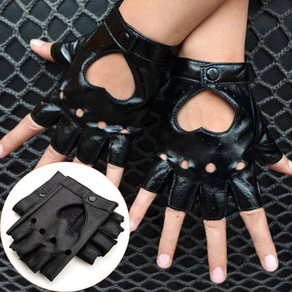 Women’s Punk Leather Fingerless Gloves – Biker Driving Mittens for Motorcycle, Dance & Streetwear Fashion Accessories