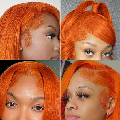 30-36 Inch Body Wave Orange Ginger Lace Front Wig – Pre-Plucked 13x6 Human Hair Lace Frontal for Women