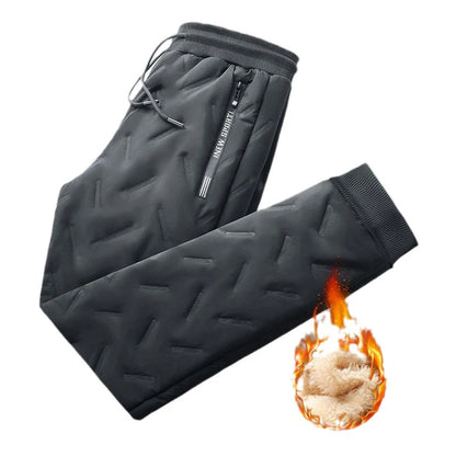 Men's Winter Fleece-Lined Sweatpants - Thick Lambswool Warm Windproof Casual Jogger Trousers