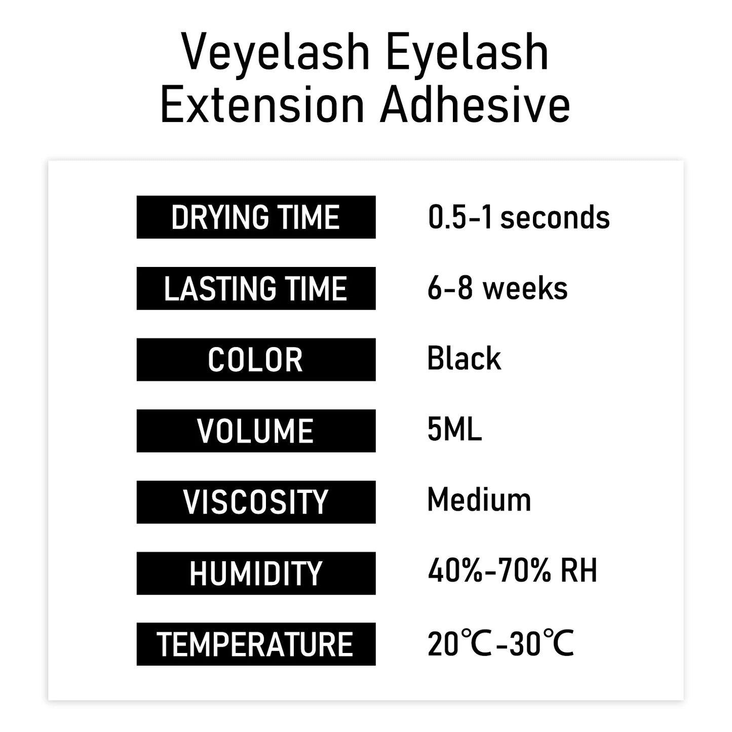 Veyes Inc 5ml Eyelash Extension Glue — Veyelash Fast-Drying Strong Lash Adhesive, 0.5 Sec Dry Time, 7-Week Retention for Volume Lashes