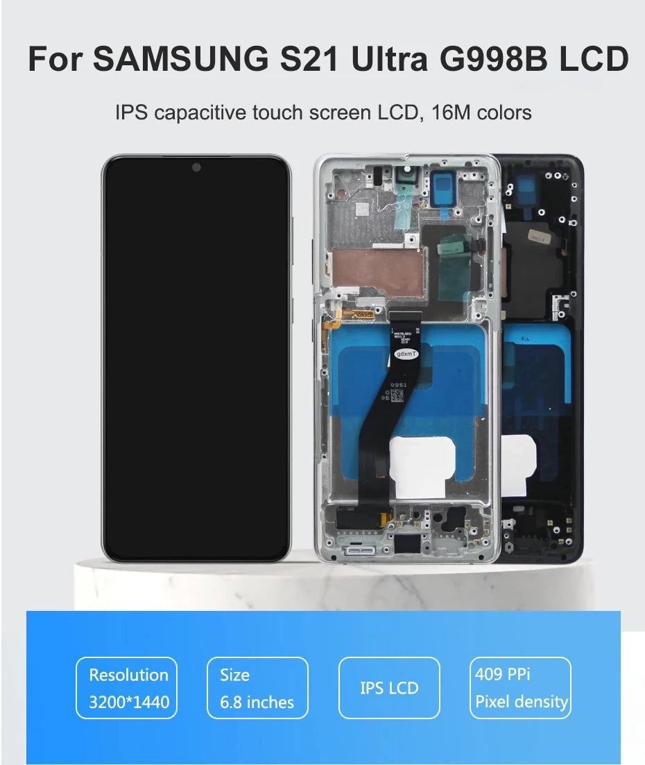 AMOLED Screen Assembly for Samsung Galaxy S21 Ultra 5G G998B LCD Touch Display with Fingerprint Sensor