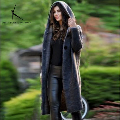 New Autumn/Winter Cashmere Cardigan – Women's Loose Long Sleeve Sweater, Solid Color Knitted & Thickened Top