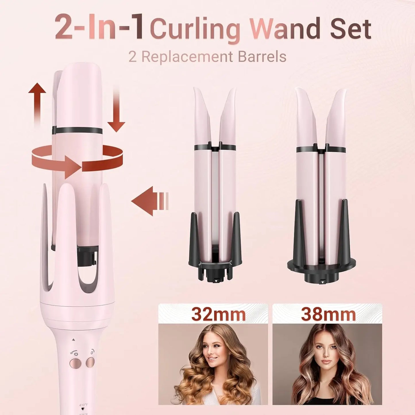 BESTOPE PRO Automatic Curling Iron – Replaceable Hair Curler Wand with 2 Barrel Sizes (1", 1.25") & 3 Temperature Settings Hair Waver
