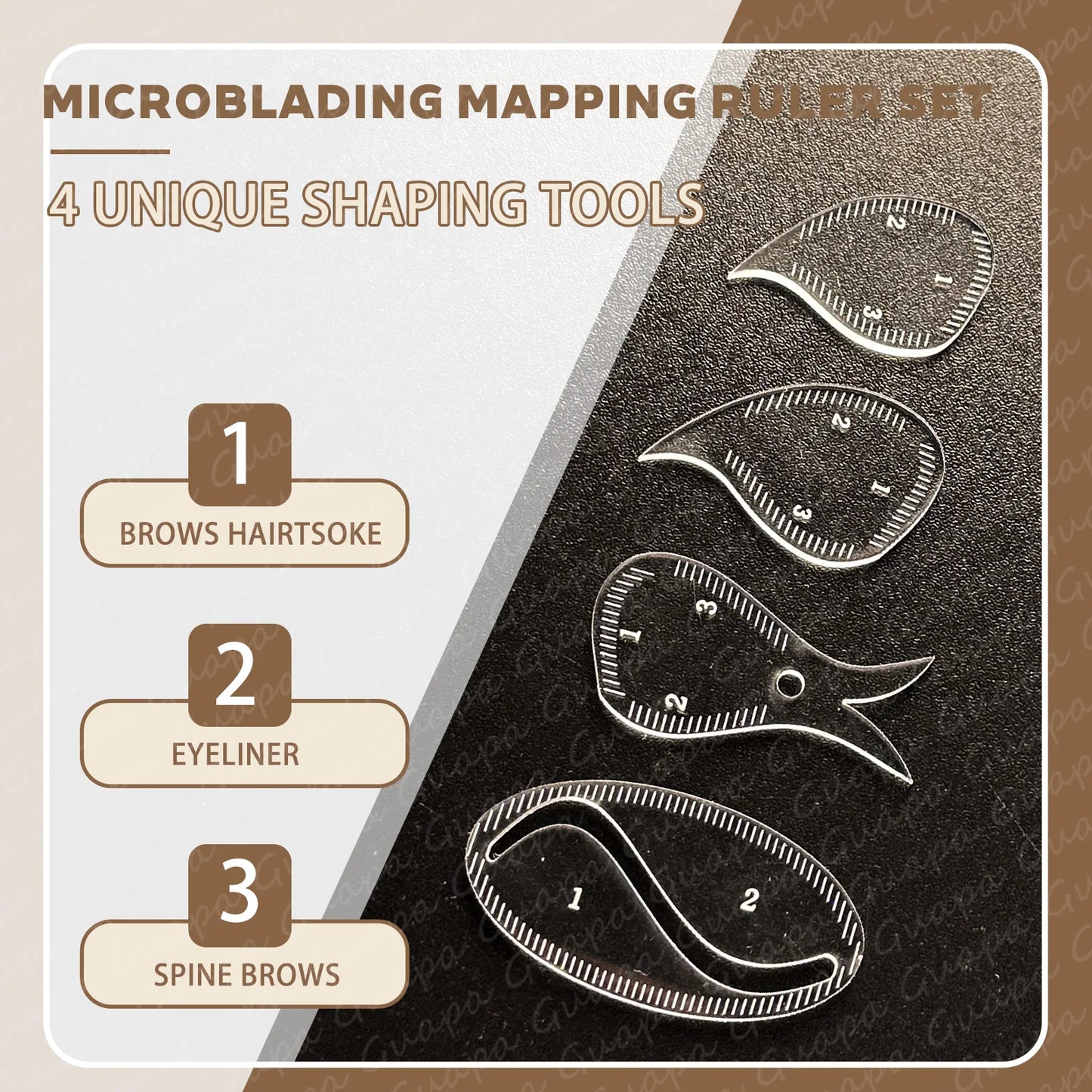 Tear Drop Arch Brow Mapping Tool Kit — 1-Minute PMU Eyebrow Shaping Ruler & Stencil for Hairstroke & Eyeliner