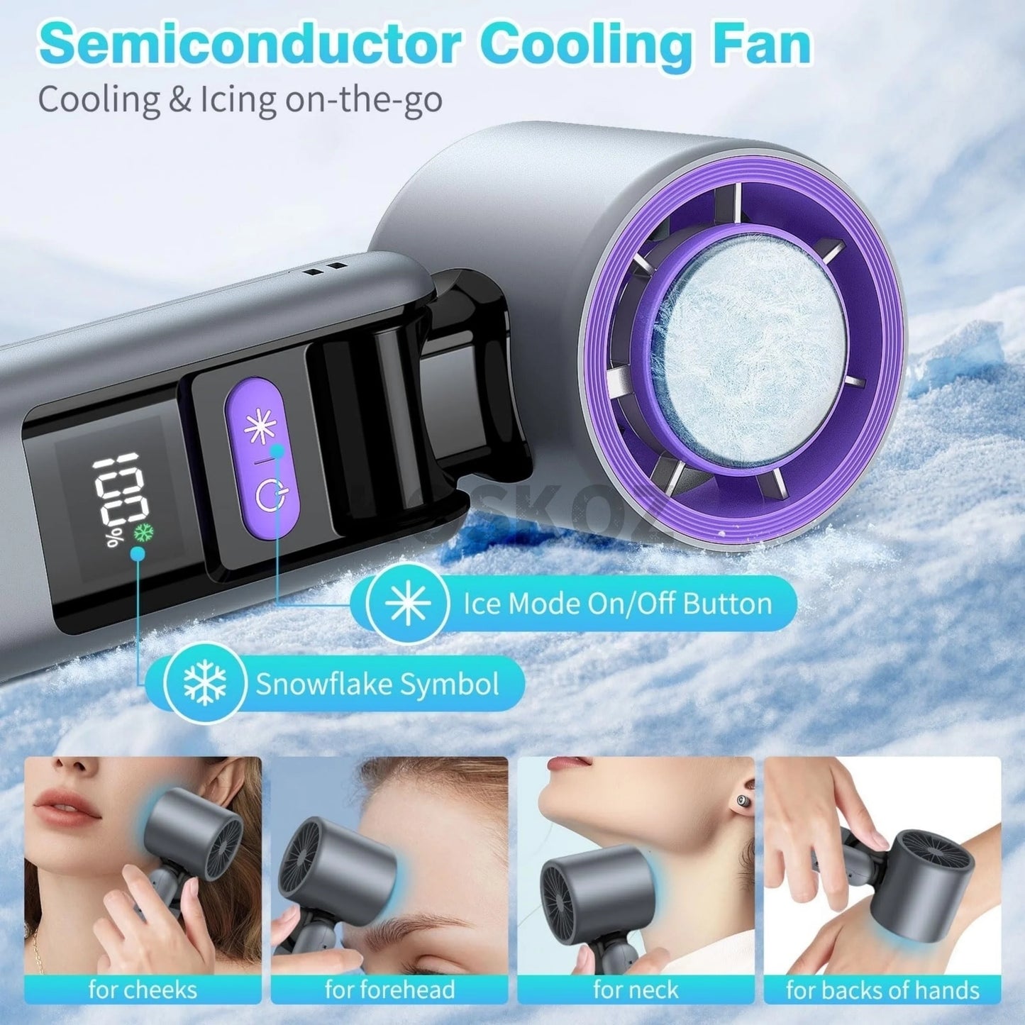 Portable Handheld Turbo Fan - 5-Speed High Velocity Rechargeable Mini Cooling Fan with Flashlight & 4000mAh Battery for Travel