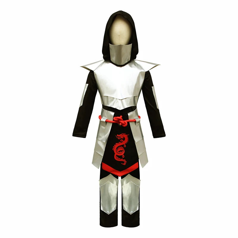2025 Kids Dragon Ninja Costume – Silver Ninja Halloween Cosplay Outfit for Boys