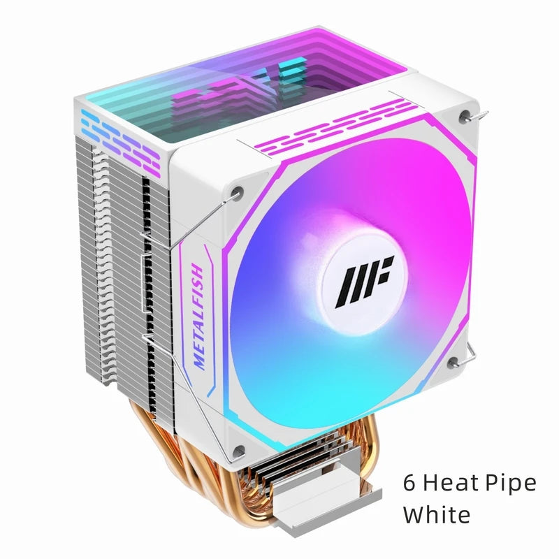 METALFISH White CPU Cooler — Silent ARGB 4-Pin PWM Fan with Radiator for Intel LGA 1700/1200/1150/1155/1156/1366/2011 & AMD AM5/AM4/AM3/X99/X79