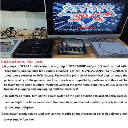 6-in-1 Video SCART Distributor & Automatic Converter – RCA/SVHS/AV TV Audio Switcher with Acrylic Case