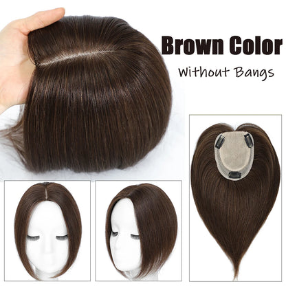 Dazzeal Human Hair Topper – 100% Real Straight Hair, Lace Base, Clip-In with Bangs, 10x12cm, 360° Coverage