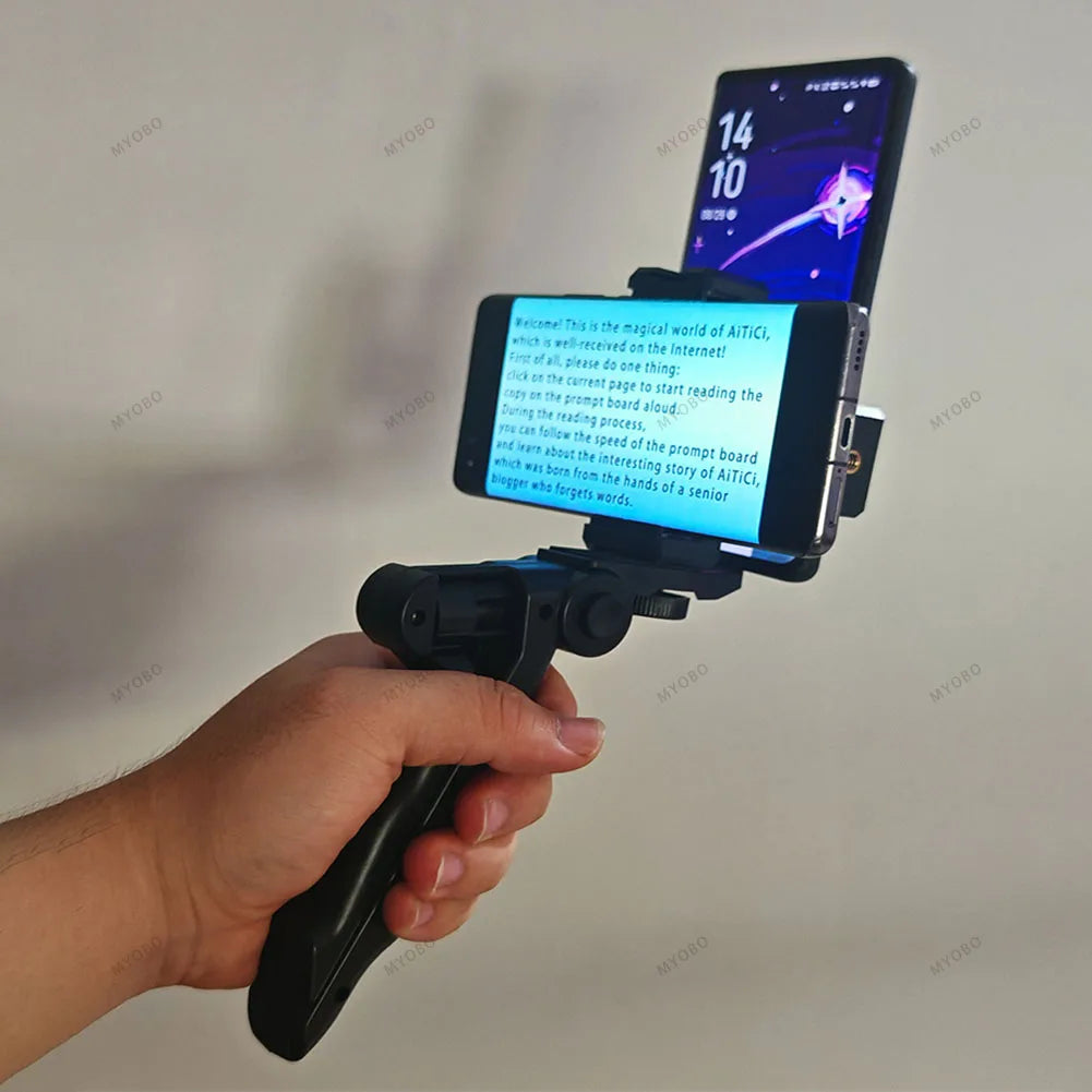 Teleprompter Clip for Phone – Live Broadcast Desktop Handheld Stand, Video Subtitle & Speech Reading Tripod Accessories