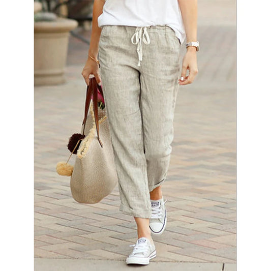 Women's Cotton Drawstring Pants - Y2K Black Elastic Waist Casual Trousers, Loose Fashionable Autumn Bottoms