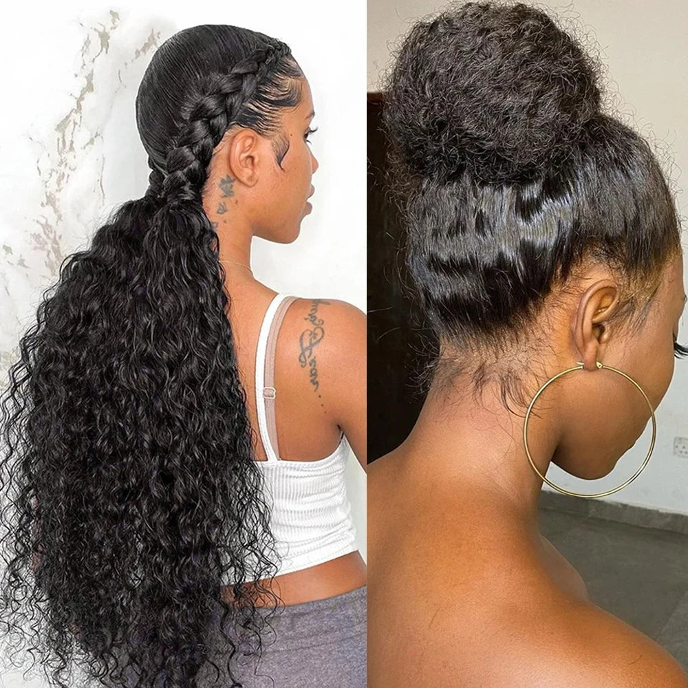 250 Density Deep Curly Wave 360 HD Lace Front Human Hair Wig – Water Wave 13x6 Lace Frontal Glueless Wig, 100% Human Hair