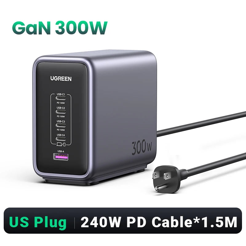 UGREEN 300W GaN Desktop Charging Station - 140W Max Single Port USB Charger with PD3.1 Fast Charging for MacBook Pro, iPad, iPhone
