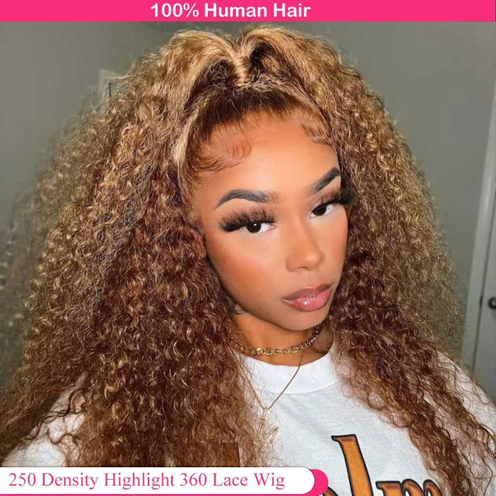 Invisi-Strap 360 Full Lace Human Hair Wig – Pre-Plucked Deep Curly, 250% Density, HD Lace Frontal Colored Wig