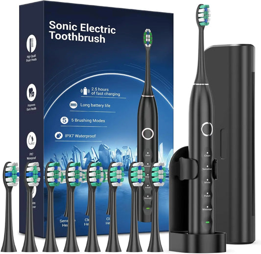 Rtauys S5 Upgraded Sonic Electric Toothbrush – Rechargeable Toothbrush for Adults & Kids 12+, 8 Brush Heads, IPX7 Waterproof Travel Case