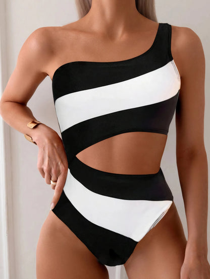 Sexy One Shoulder One Piece Swimsuit - Women's Bodysuit Beachwear Pool Bathing Suit Jumpsuit Outfit