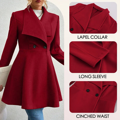 Mia Muse Women's Red Winter Coat – Long Sleeve Lapel Button-Up Work Outerwear for New Year & Valentine's Day Gift