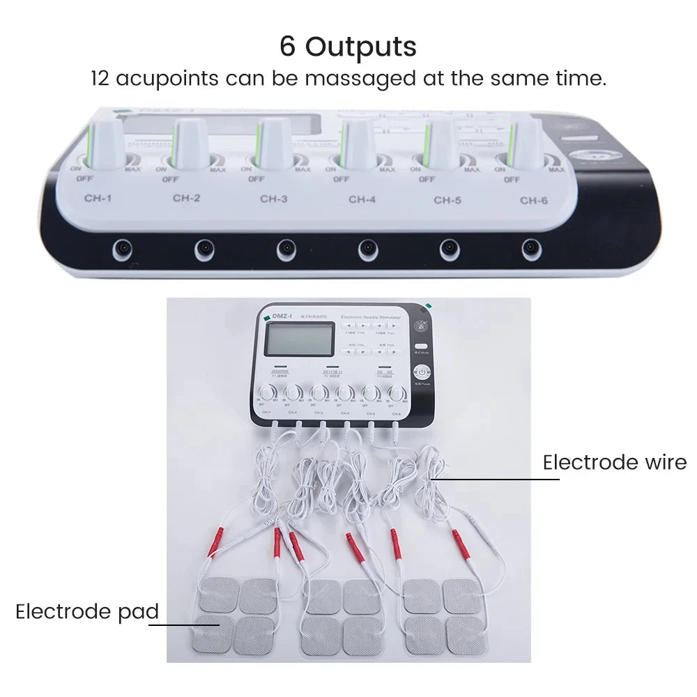6-Output Channel TENS Muscle Electrostimulator - Physiotherapy Body Massager, Electroacupuncture Needle Patch Machine