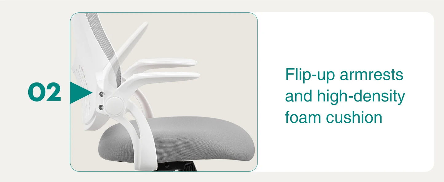 Mesh Ergonomic Office Chair – Adjustable Headrest, Flip-Up Arms, Comfortable Lumbar Support for Home & Office