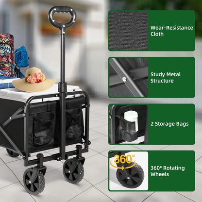 PowerHaul 550LB Folding Wagon — 5.3 cu ft Heavy-Duty Collapsible Utility Cart with All-Terrain Wheels (Black)