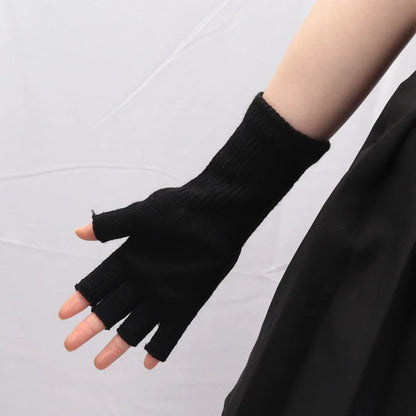 Black Knitted Fingerless Gloves - Winter Thermal Warm Mittens for Men and Women, Cozy Driving, Writing, and Riding Work Gloves