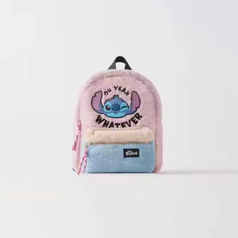 Disney Stitch Plush Autumn Backpack - Hello Kitty Cute Color-Block Bag for Kids, Perfect School Gift