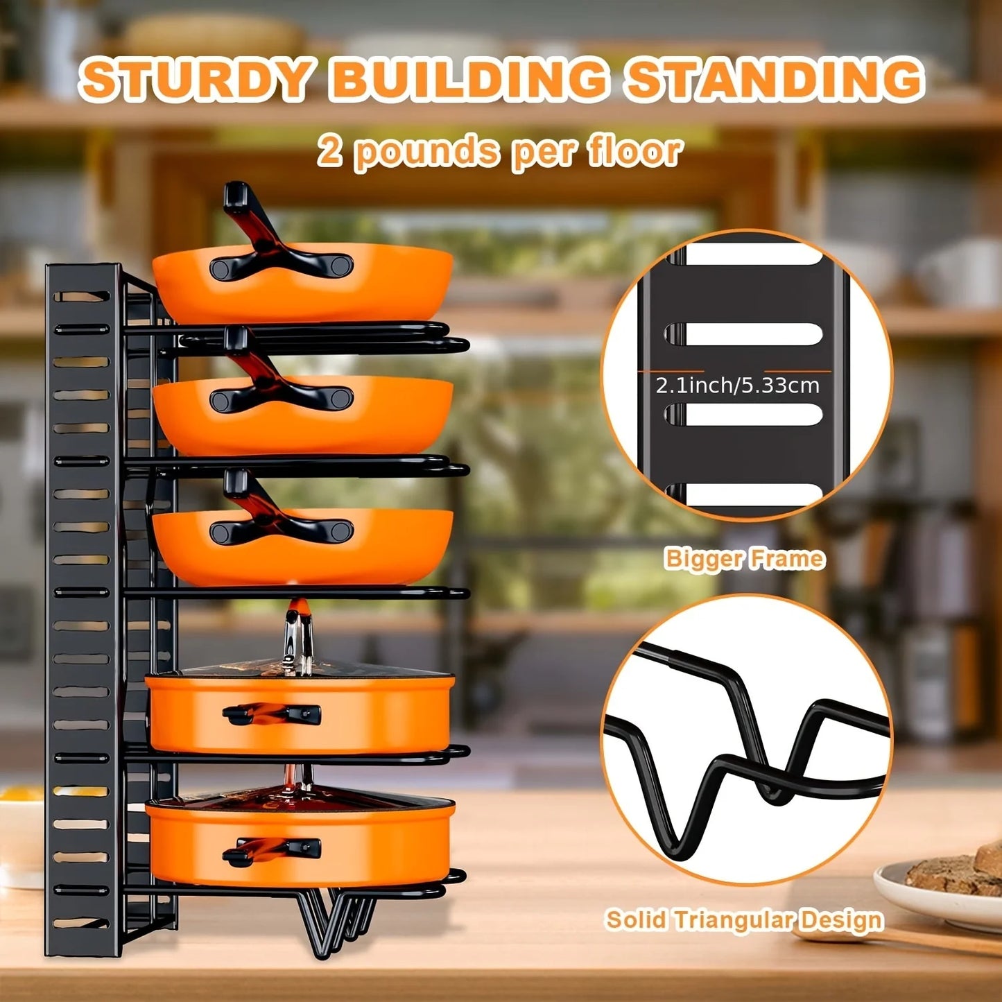 8-Tier Metal Pot Rack Organizer – Durable Space-Saving Cabinet Holder for Pots, Pans & Lids