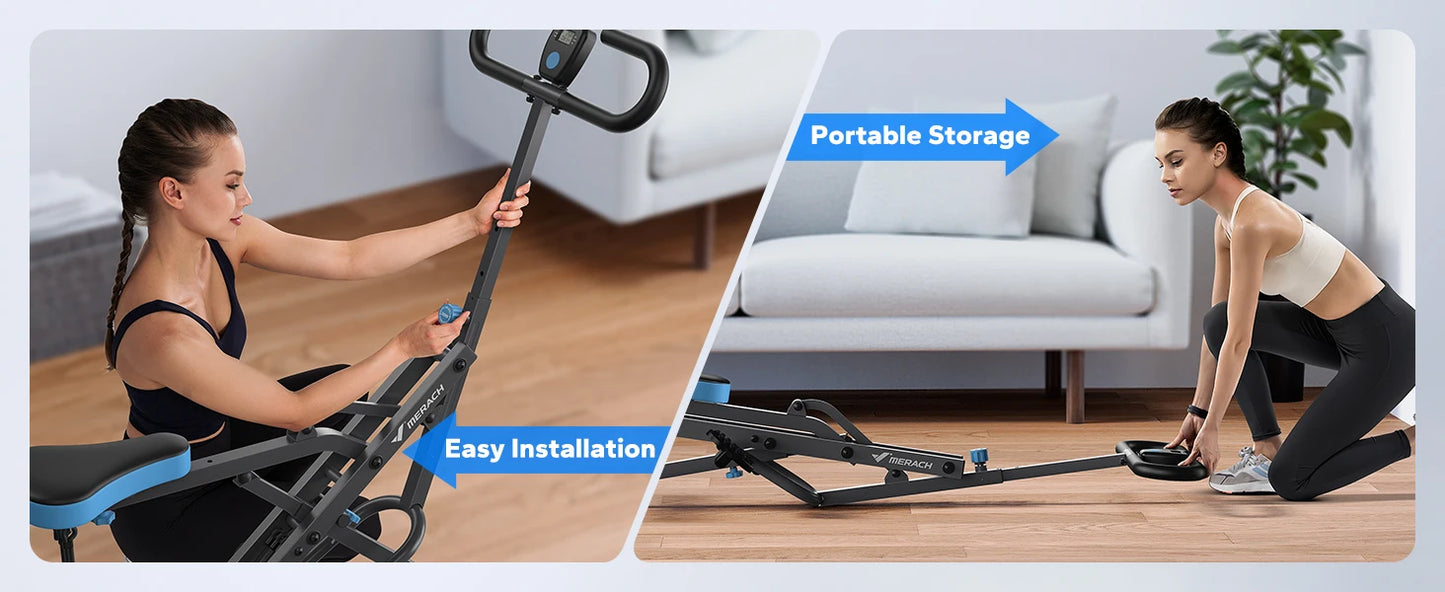MERACH 2 in 1 Squat Rowing Machine – Foldable Glute Trainer & Leg Exercise Equipment, Easy Setup for Home Fitness
