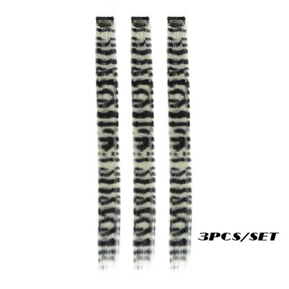 3-Piece Colorful Stripe Hair Extensions - Long Straight Synthetic Clip-In Hair Pieces for Parties & Halloween