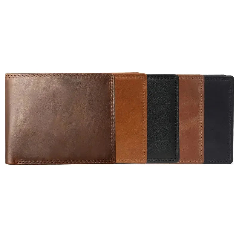 GENODERN Genuine Cow Leather Men’s Wallet with Coin Pocket – Vintage RFID Blocking Slim Male Purse Card Holder Leather Wallet