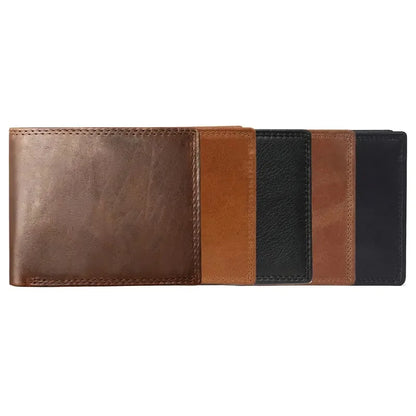 GENODERN Genuine Cow Leather Men’s Wallet with Coin Pocket – Vintage RFID Blocking Slim Male Purse Card Holder Leather Wallet