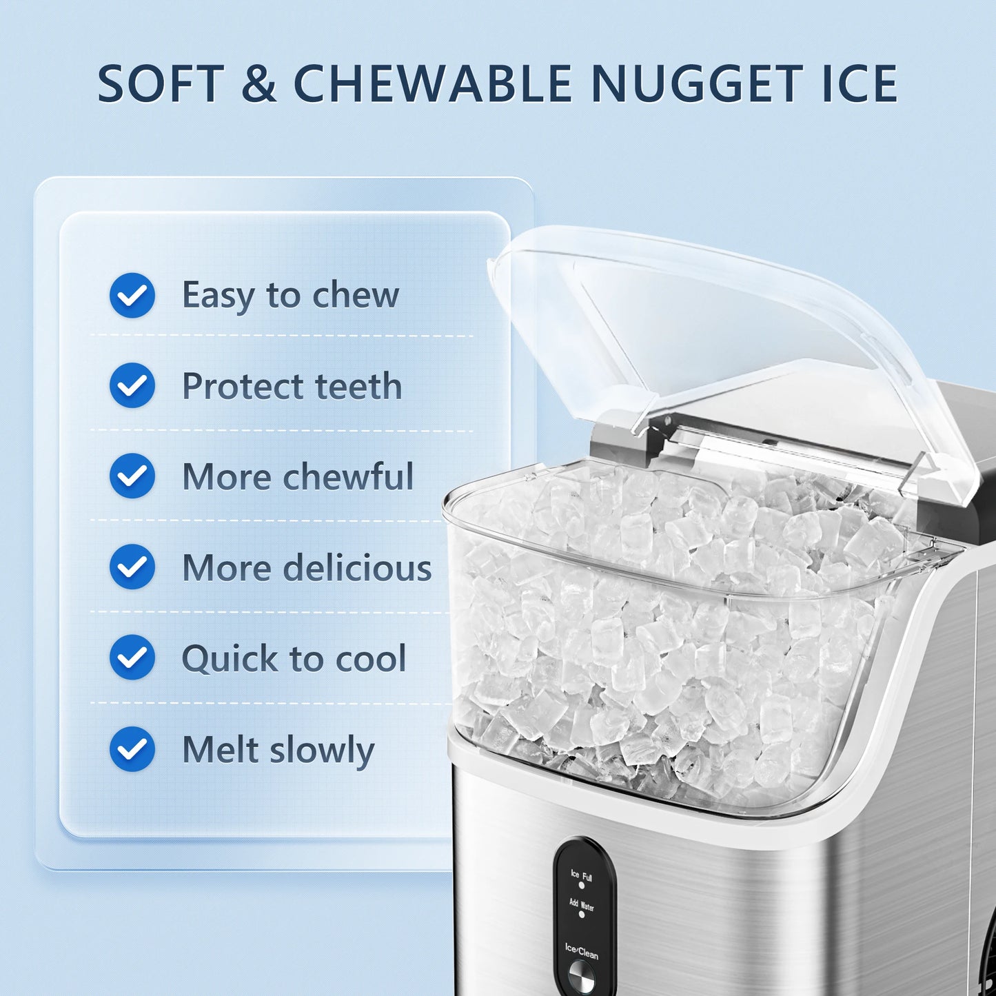 SIMZLIFE Nugget Ice Maker Countertop – 34lbs/Day Portable Ice Machine with Basket, Scoop & Self-Cleaning, Silver