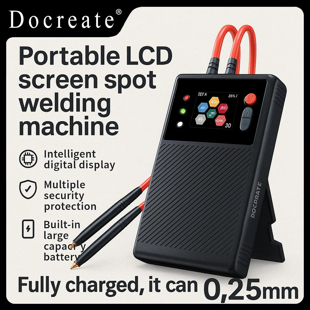 DOCREATE TK-10A Portable Spot Welder 1200A – LCD Display, 8000mAh Battery, Dual Pulse Welding for 0.25mm Nickel Strip