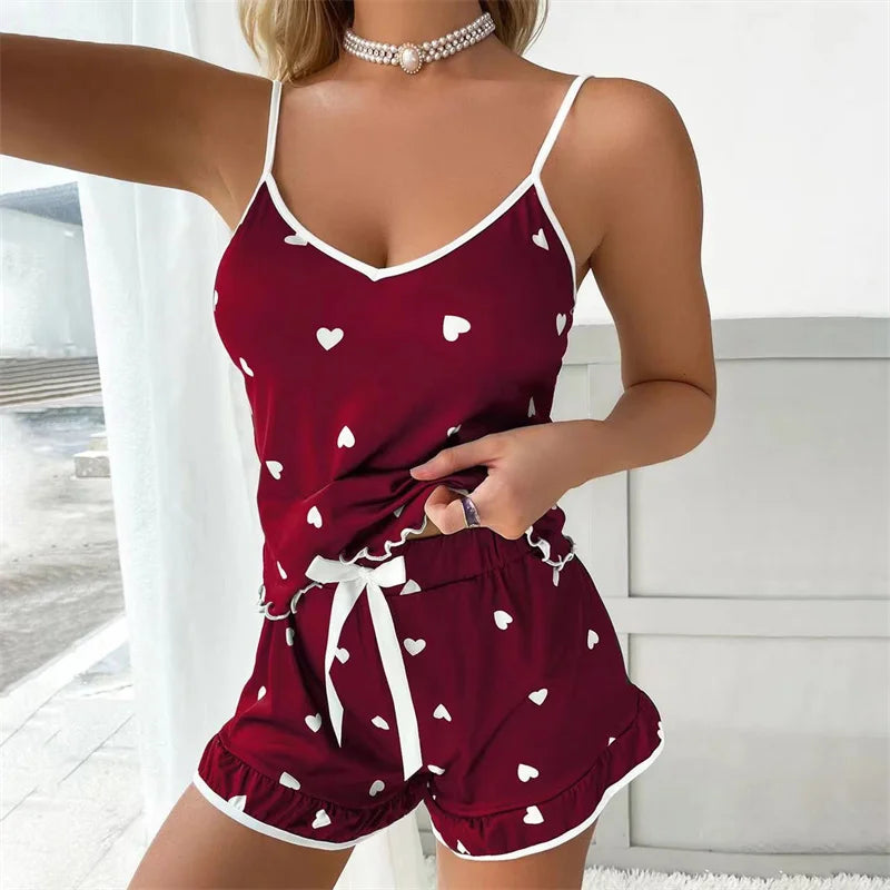 2024 Summer Plus Size Women's Pajama Set – Cute Printed Vest & Shorts Sleepwear