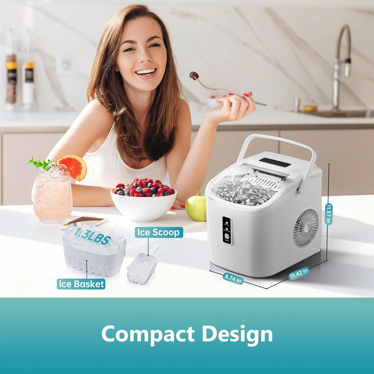SIMZLIFE Portable Ice Maker Machine – 26.5lbs/Day, 9 Cubes in 6 Mins with Auto-Cleaning & Scoop