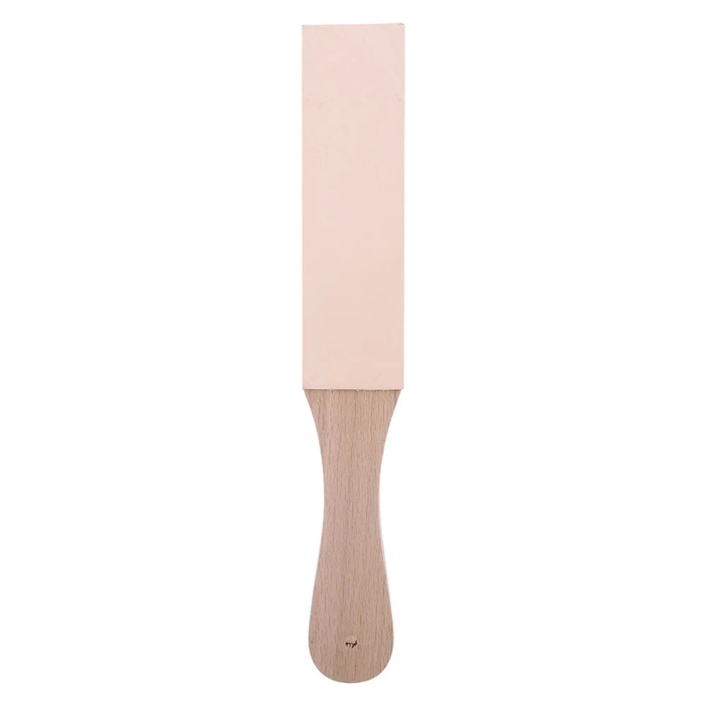 STONEGO Handmade Leather Sharpening Strop: Wooden Handle Razor Polishing Board for Double-Sided Razor Knives - Home Sharpening Tool
