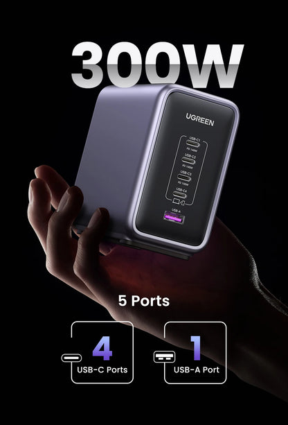 UGREEN 300W GaN Desktop Charging Station - 140W Max Single Port USB Charger with PD3.1 Fast Charging for MacBook Pro, iPad, iPhone