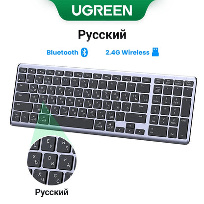 UGREEN Wireless Bluetooth 5.0 & 2.4G Keyboard – 99 Keycaps Russian/Korean/English, USB-C Rechargeable for MacBook, iPad, PC & Tablet