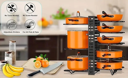 8-Tier Metal Pot Rack Organizer – Durable Space-Saving Cabinet Holder for Pots, Pans & Lids