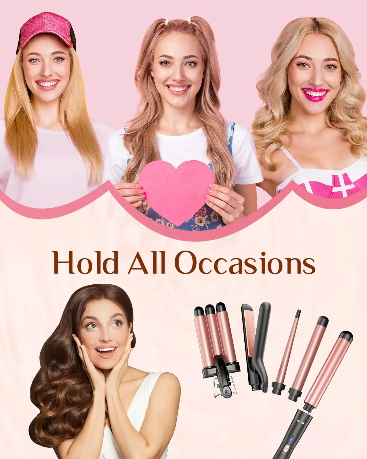 BESTOPE PRO 5-in-1 Curling Wand Set with Hair Straightener, Hair Crimper & 3 Ceramic Curling Irons