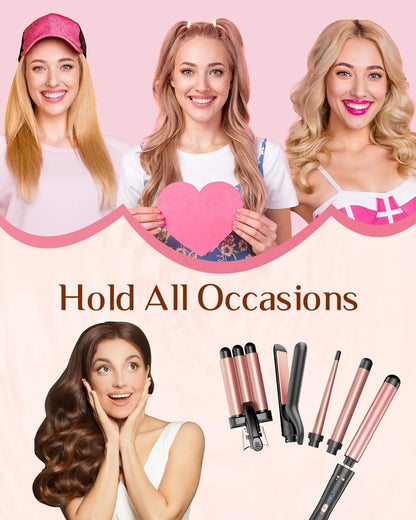 BESTOPE PRO 5-in-1 Curling Wand Set with Hair Straightener, Hair Crimper & 3 Ceramic Curling Irons