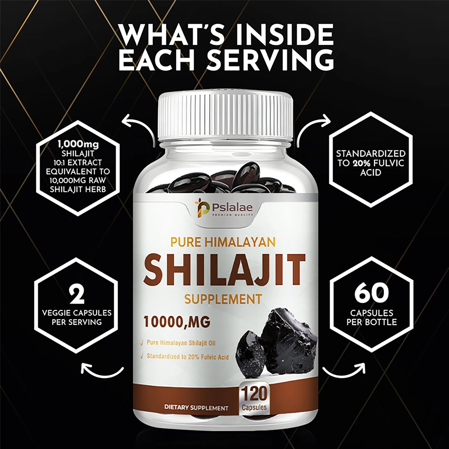 Shilajit Supplements - 120 Capsules for Enhanced Nutrient Absorption, Detoxification & Stress Relief