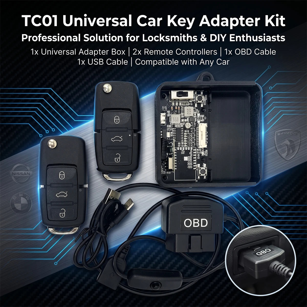 Car Key Universal Adapter Box - KEYDIY Remote Control Duplicator 433.92MHz Key Fob Programmer & Gate Remote Clone Tool