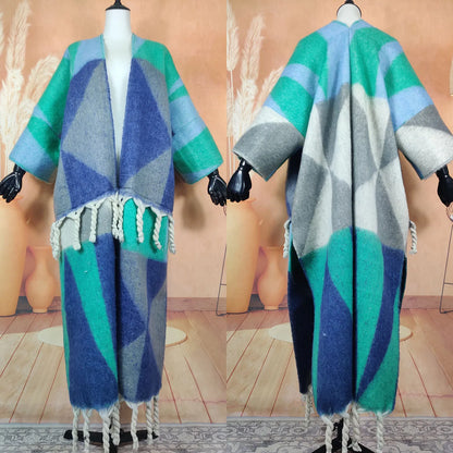Fashion American Blogger Winter Open Front Cardigan – Oversized Warm Fuzzy Multicolor Wool Duster Coat, Soft and Stylish for Women
